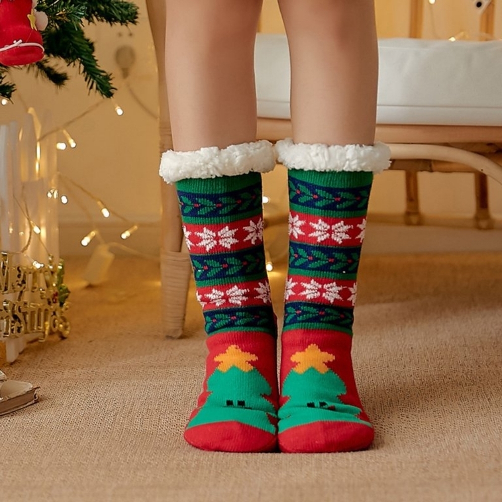 NEW Christmas Cozy Winter Slipper Socks Knit Thermal Fleece Gift